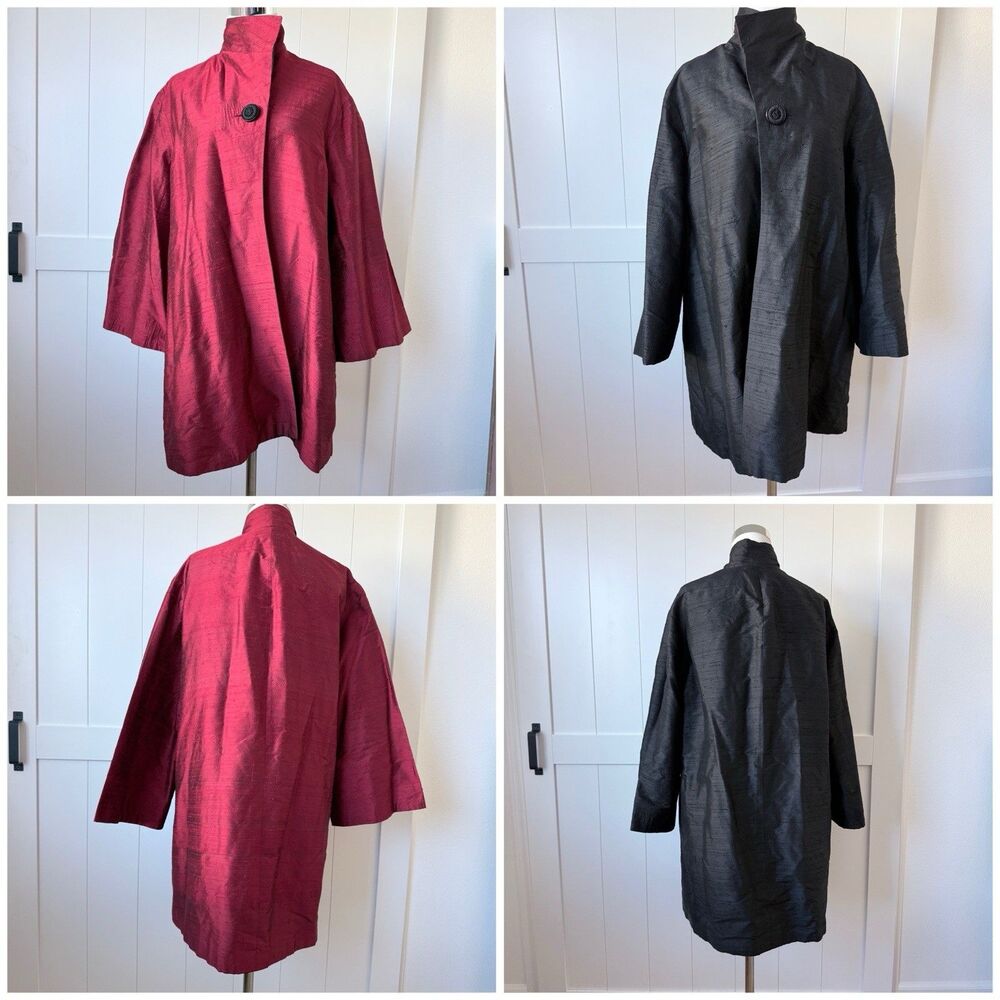 VTG Mariko Reversible Silk Dupioni Opera Coat Jacket O/S Whimsigoth Lagenlook